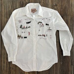 Woolrich Embroidered L/S Button Up Shirt Women’s Small White Fishing Outdoors